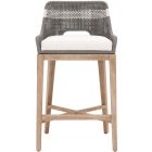 Essentials For Living Woven Tapestry Barstool Dove Flat Rope, White Speckle Stripe, Natural Gray Mahogany