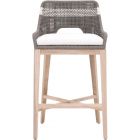 Essentials For Living Woven Tapestry Outdoor Barstool Dove Flat Rope, White Speckle Stripe, Gray Teak