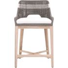 Essentials For Living Woven Tapestry Outdoor Counter Stool Dove Flat Rope, White Speckle Stripe, Gray Teak