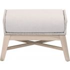 Essentials For Living Woven Tapestry Outdoor Footstool Taupe & White Flat Rope, Pumice, Gray Teak (CL1A) - CLEARANCE SALE