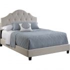 Accentrics Home All-N-One Fully Upholstered Tuft Saddle Queen Bed in Cream | Unlimited Furniture Group