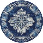 Nourison Home Grafix GRF14 4' x Round Navy Blue Vintage Indoor Rug (Dropshippable)