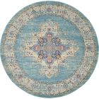 Nourison Home Passion PSN03 8' x Round Light Blue Bohemian Indoor Rug (Dropshippable)