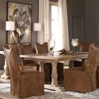 Uttermost Stratford Salvaged Wood Dining Set with Delroy Armless Chairs in Cognac