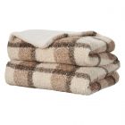 Nourison Home Faux Fur Plaid Curly Sherpa 50" x 60" Brown Indoor Throw Blanket