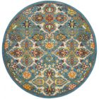 Nourison Home Allur ALR03 5'3" x Round Turquoise Ivory Round Bohemian Indoor Rug