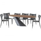 Nuevo Furniture Oblo 94.5" Dining Table Set in Walnut/Titanium