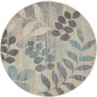 Nourison Home Tranquil TRA01 4' x Round Ivory/Light Blue Farmhouse Indoor Rug (Dropshippable)