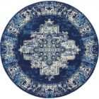 Nourison Home Grafix GRF14 5'3" x Round Navy Blue Vintage Indoor Rug (Dropshippable)
