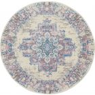 Nourison Home Grafix GRF14 5'3" x Round Ivory/Pink Vintage Indoor Rug (Dropshippable)