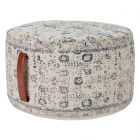 Nourison Home Nicole Curtis Erased Print Drum 20" x 20" x 12" Ivory Navy Indoor Poufs