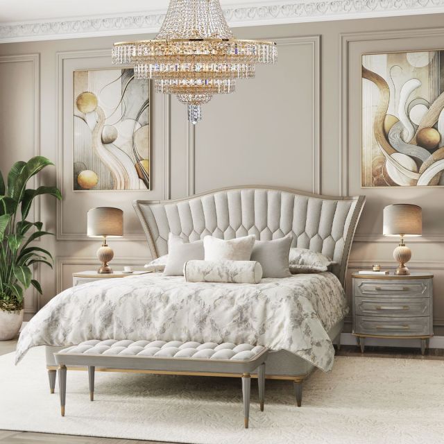 AICO Michael Amini St. Charles Eastern King Bedroom Set in Dove Gray