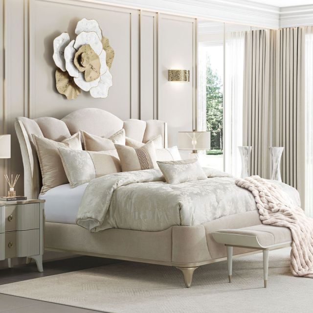 AICO Michael Amini La Marisia California King Bedroom Set in Creamy Pearl
