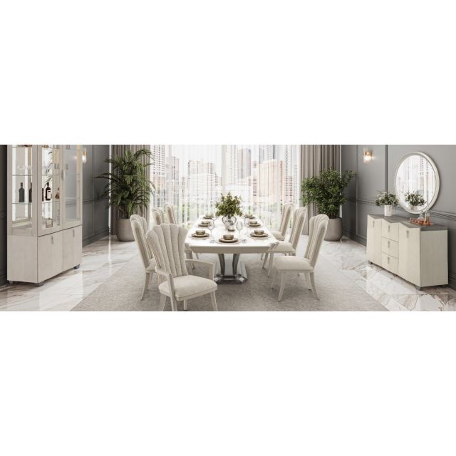 AICO Michael Amini Fantosini 7pc Pedestal Dining Set in Silver Mist