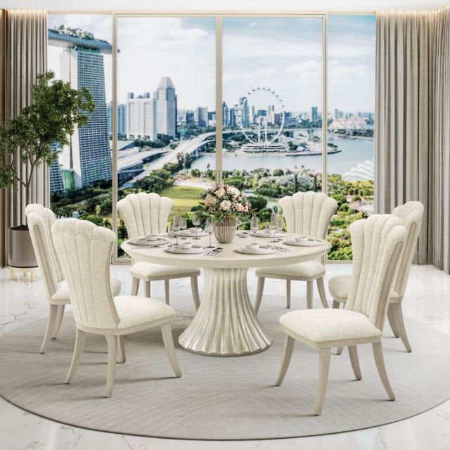 AICO Michael Amini Fantosini 3pc Round Dining Set in Silver Mist