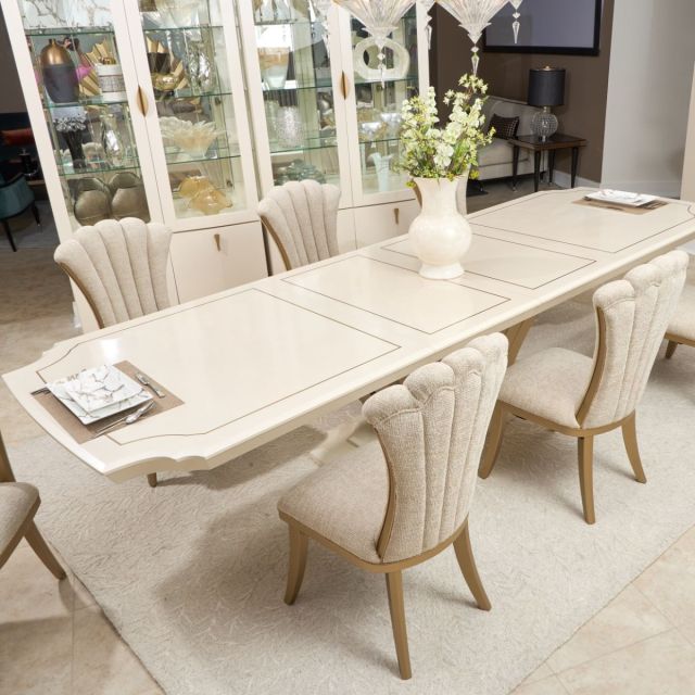 AICO Michael Amini Fantosini 5pc Pedestal Dining Set in Creamy Pearl