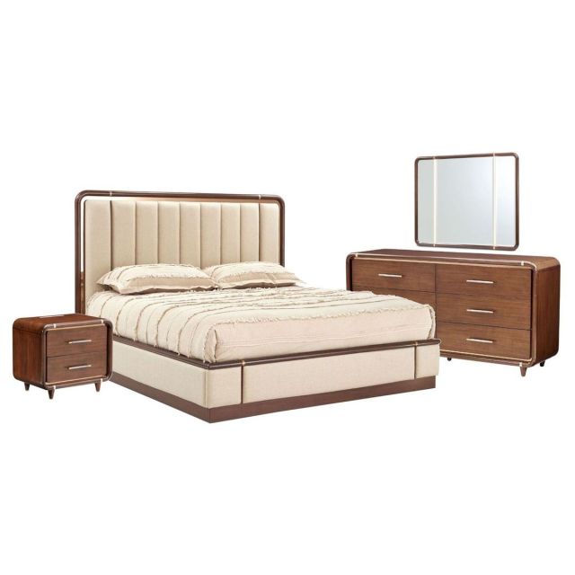 AICO Michael Amini Mason Park King Lift Up Storage Bedroom Set in Umber