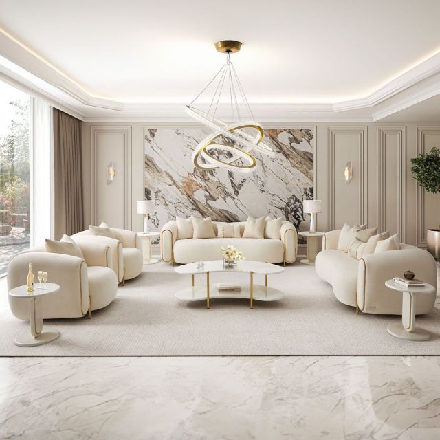 AICO Michael Amini Sassani Sofa Set in Crepe