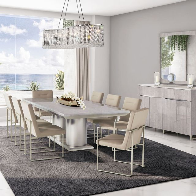 AICO Michael Amini Marin 7pc Rectangular Double Pedestal Dining Set in Greige
