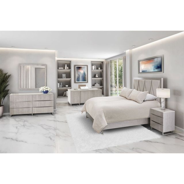 AICO Michael Amini Marin Cal King Panel Bedroom Set in Greige
