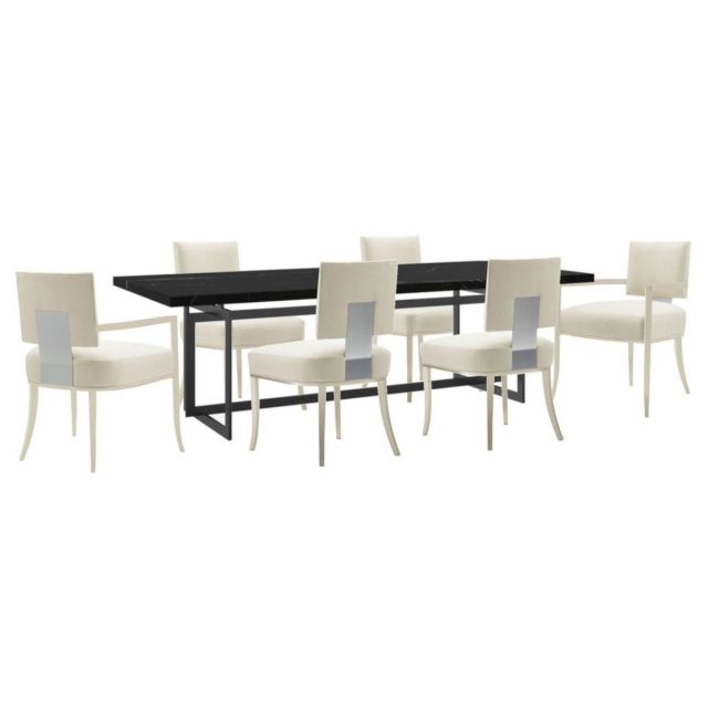 Caracole Classic Wish You Were Here Dining Set in Nero Marguia Marble Top & Deep Bronze Base 
