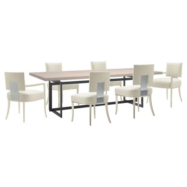 Caracole Classic Wish You Were Here Dining Set in Creme Travertine Top & Deep Bronze Base 