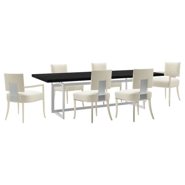 Caracole Classic Wish You Were Here Dining Set in Nero Marguia Top & Brushed Chrome Base 