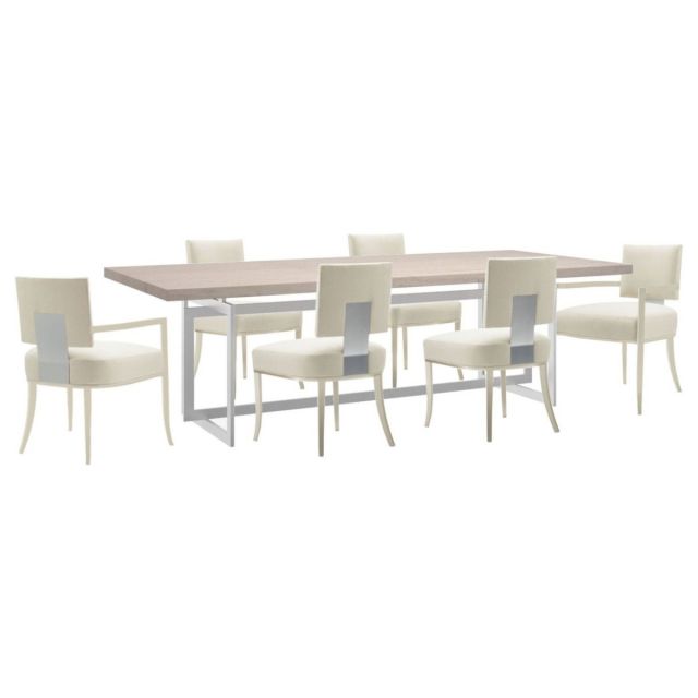 Caracole Classic Wish You Were Here Dining Set in Creme Travertine Top & Brushed Chrome Base 