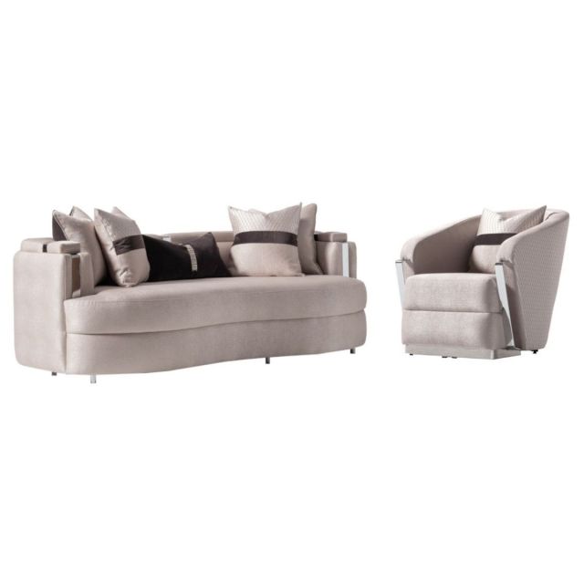 AICO Michael Amini Carmela Sofa Set Zinc Silver