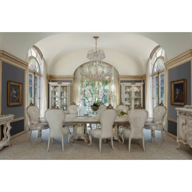 Aico Michael Amini Platine de Royale 7pc Rectangular Wood Dining Set in Champagne