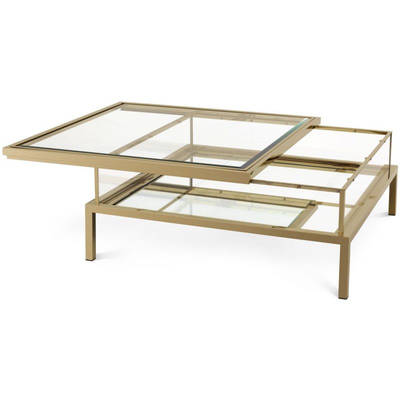 Eichholtz Coffee Table Harvey Sliding Top in Brushed Brass Unlimited