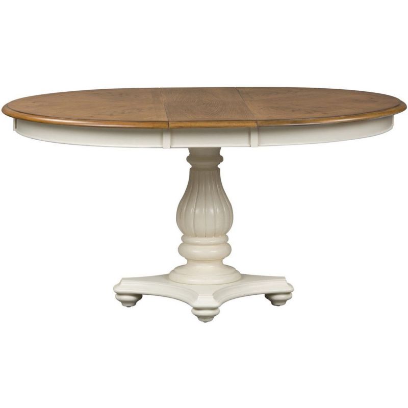 Liberty Furniture Cumberland Creek Pedestal Dining Table Set - Farmhouse Style With Leaf, White/Nutmeg Finish