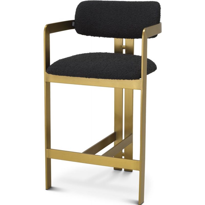 Donato Boucle Black Brushed Brass Upholstered Counter Stool