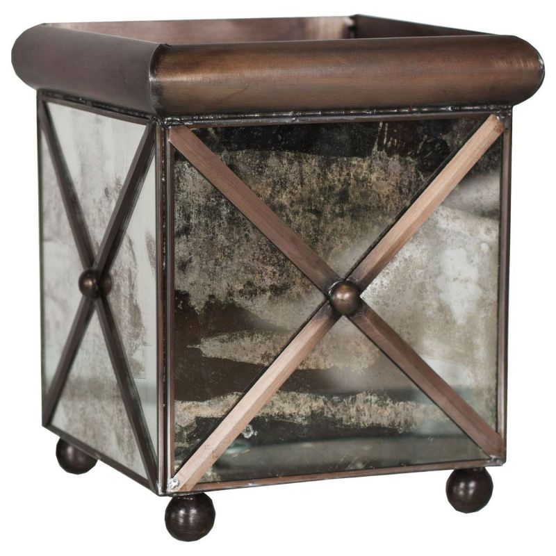 Worlds Away Medium Planter with Crosshatch Pattern and Antique Mirrors
