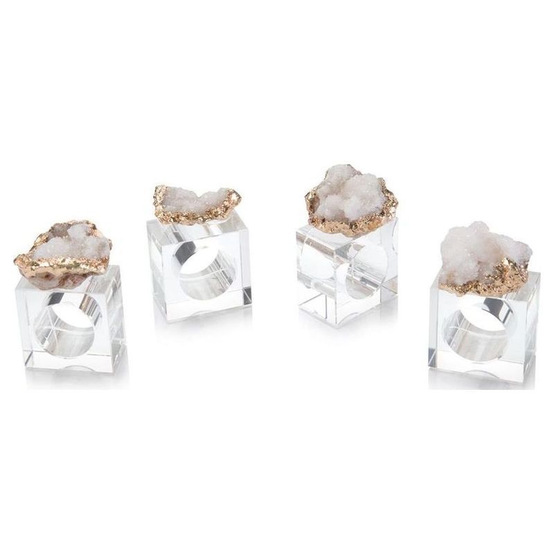 John Richard Set of Four White and Gold Geode Napkin Rings