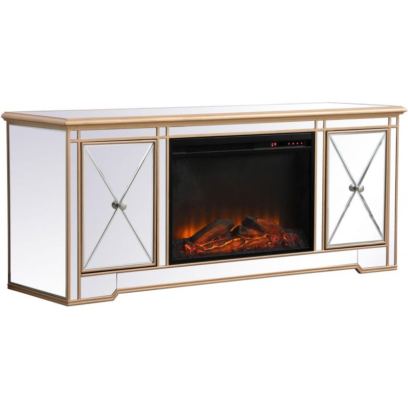 Elegant Furniture Lighting Modern 60 Mirrored Tv Stand With Wood Fireplace In Antique Gold Unlimited Lighting Modern 60 Mirrored Tv Stand, Console Table With Fireplace Insert