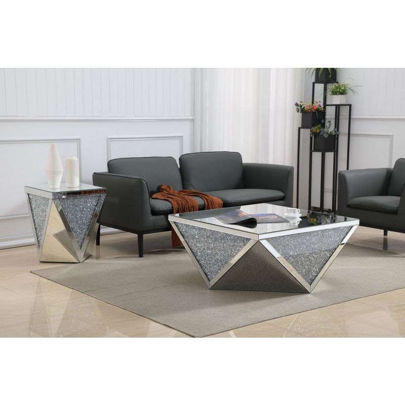 Elegant Furniture & Lighting Modern Square Crystal Coffee Table