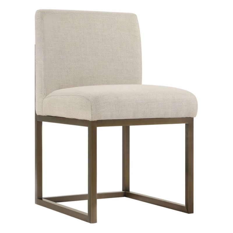 TOV Furniture Haute Beige Linen Chair In Brass