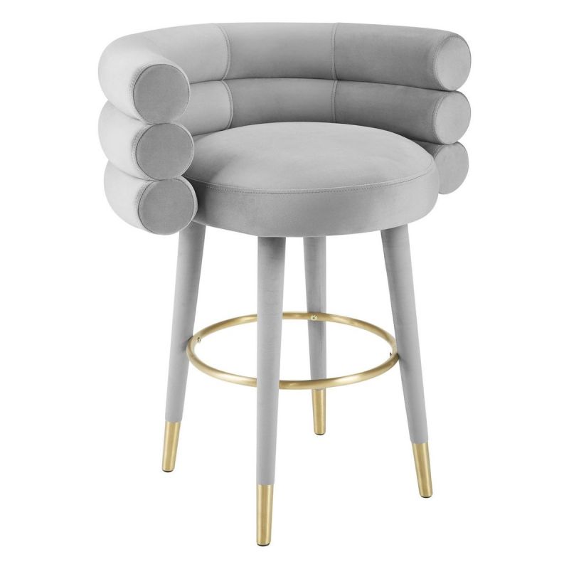 TOV Furniture Hart Grey Velvet Counter Stool - Thumbnail 4
