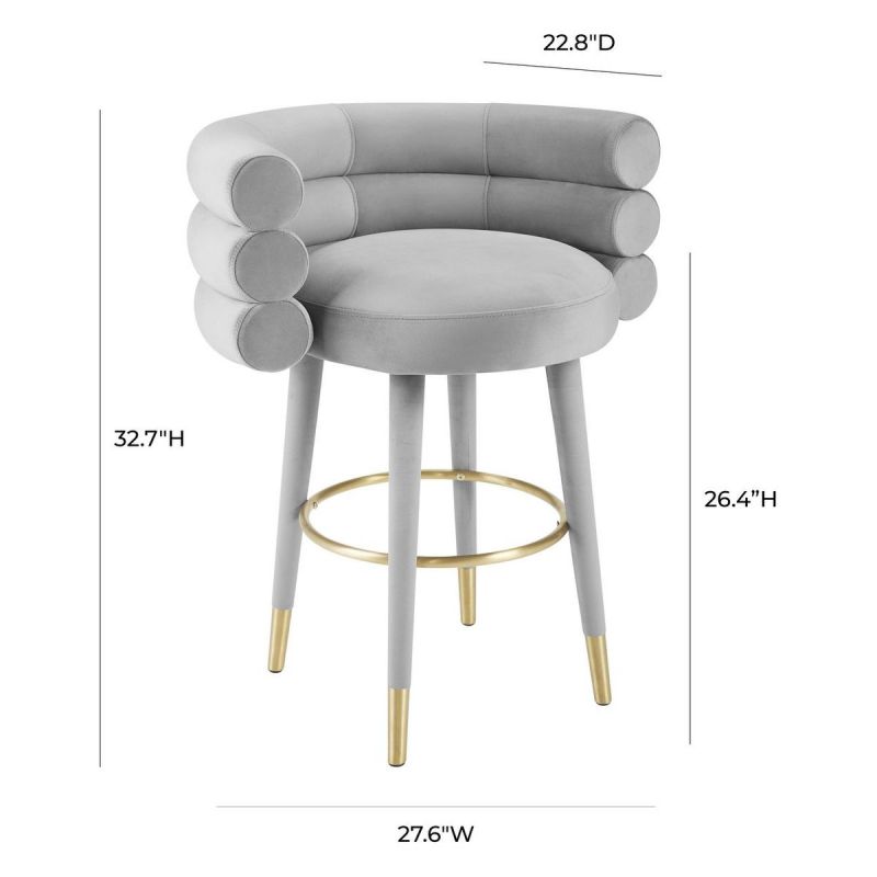TOV Furniture Hart Grey Velvet Counter Stool - Thumbnail 5