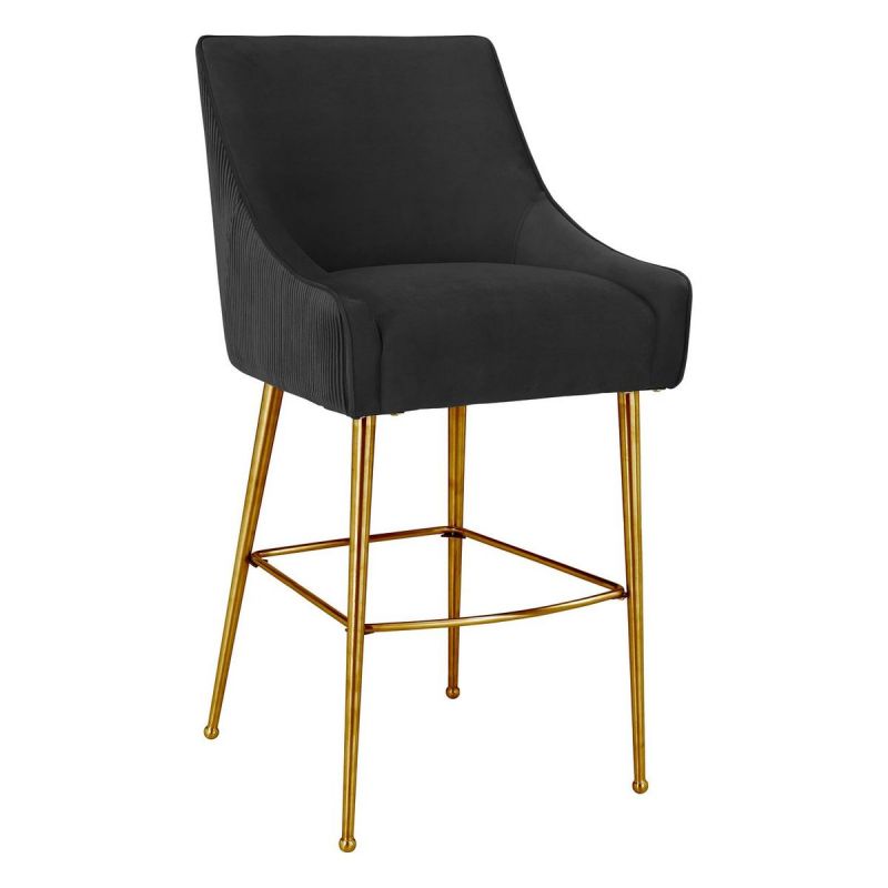 TOV Furniture Beatrix Pleated Black Velvet Bar Stool