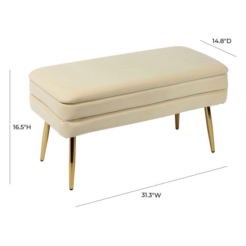 TOV Furniture Ziva Cream Velvet Storage Bench - Thumbnail 3