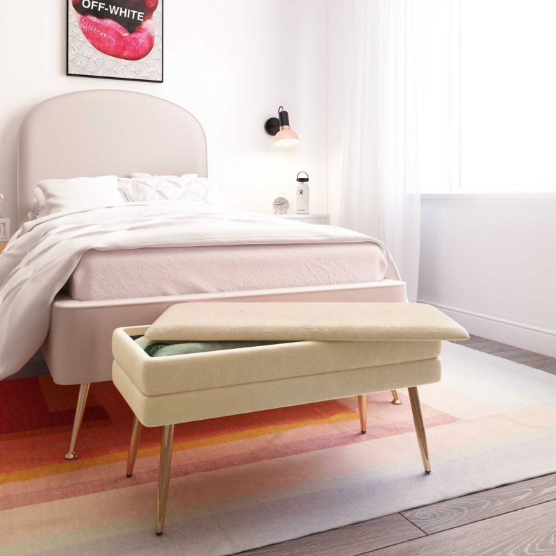 TOV Furniture Ziva Cream Velvet Storage Bench - Thumbnail 2