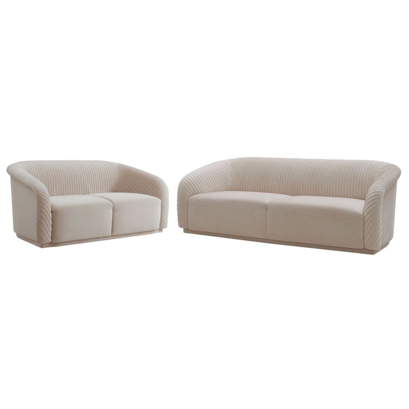 TOV Furniture Yara Pleated Beige Velvet Sofa Set
