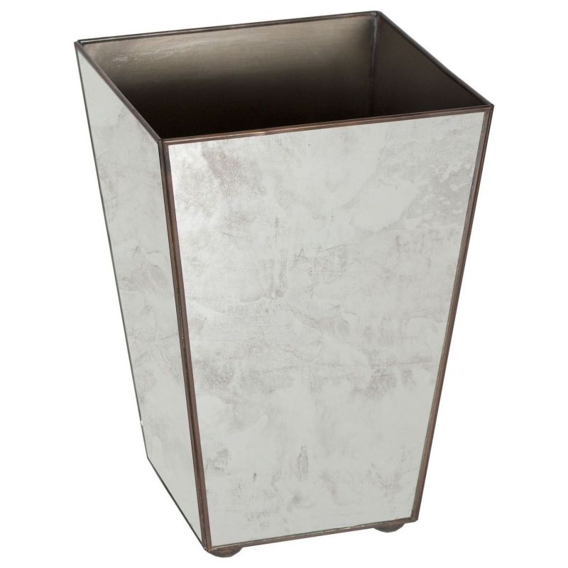 Worlds Away Antique Mirror Wastebasket