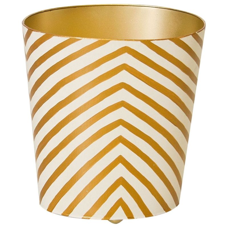 Worlds Away Gold and Cream Zebra Wastebasket