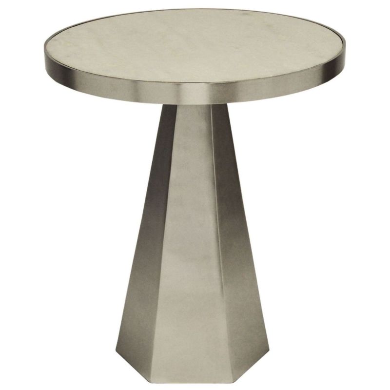 Worlds Away Woodrow Antique Nickel Side Table With White Marble Top Unlimited Furniture
