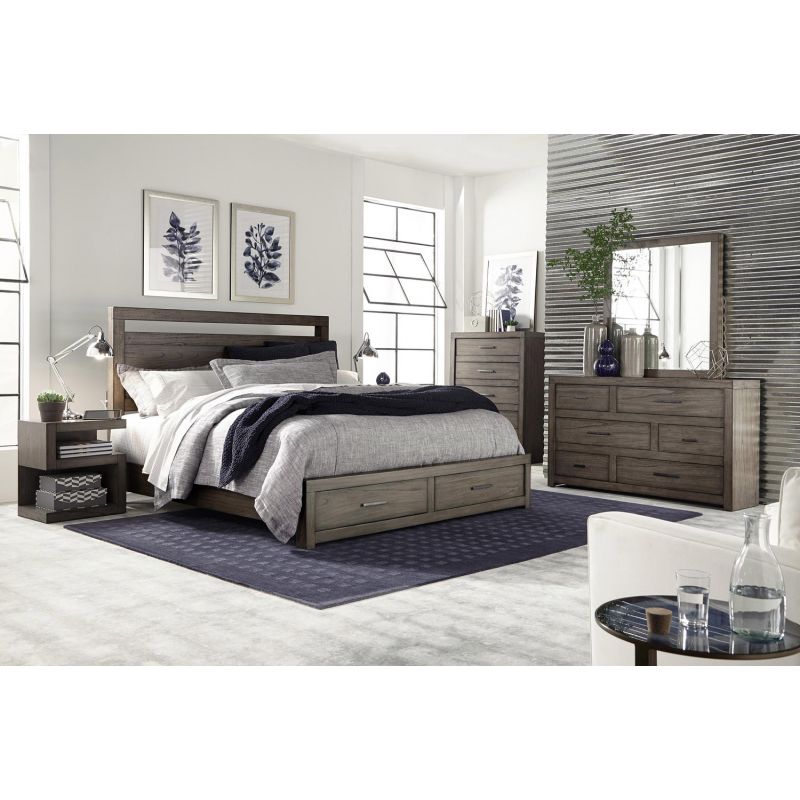 Aspenhome Modern Loft King Panel Storage Bedroom Set Greystone 451N