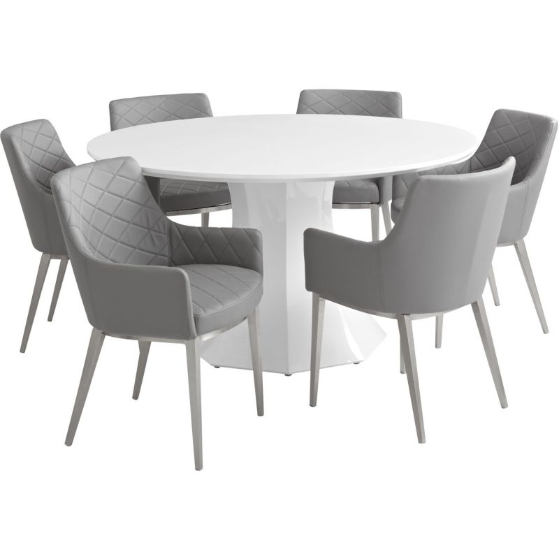 Sunpan Ikon Sanara Round Dining Table Set Large 55 30158 Sunpan Ikon Sanara Round Dining Table, Large White High Gloss Round Dining Table 6 Chairs