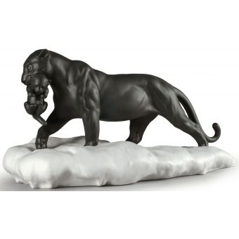 Lladro Black Panther with Cub Figurine